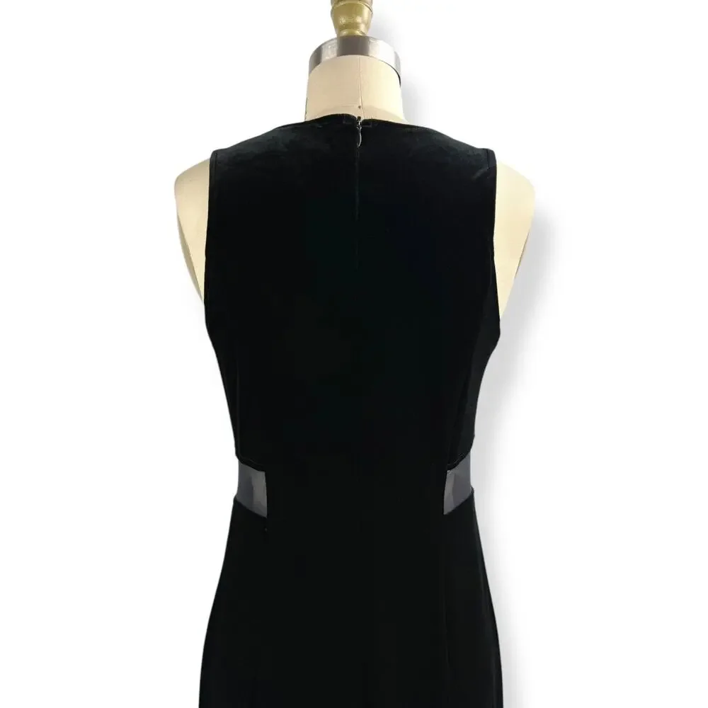 90's sexy black velvet long fitted dress with high slit and mesh crystal trim - Picture 14 of 16